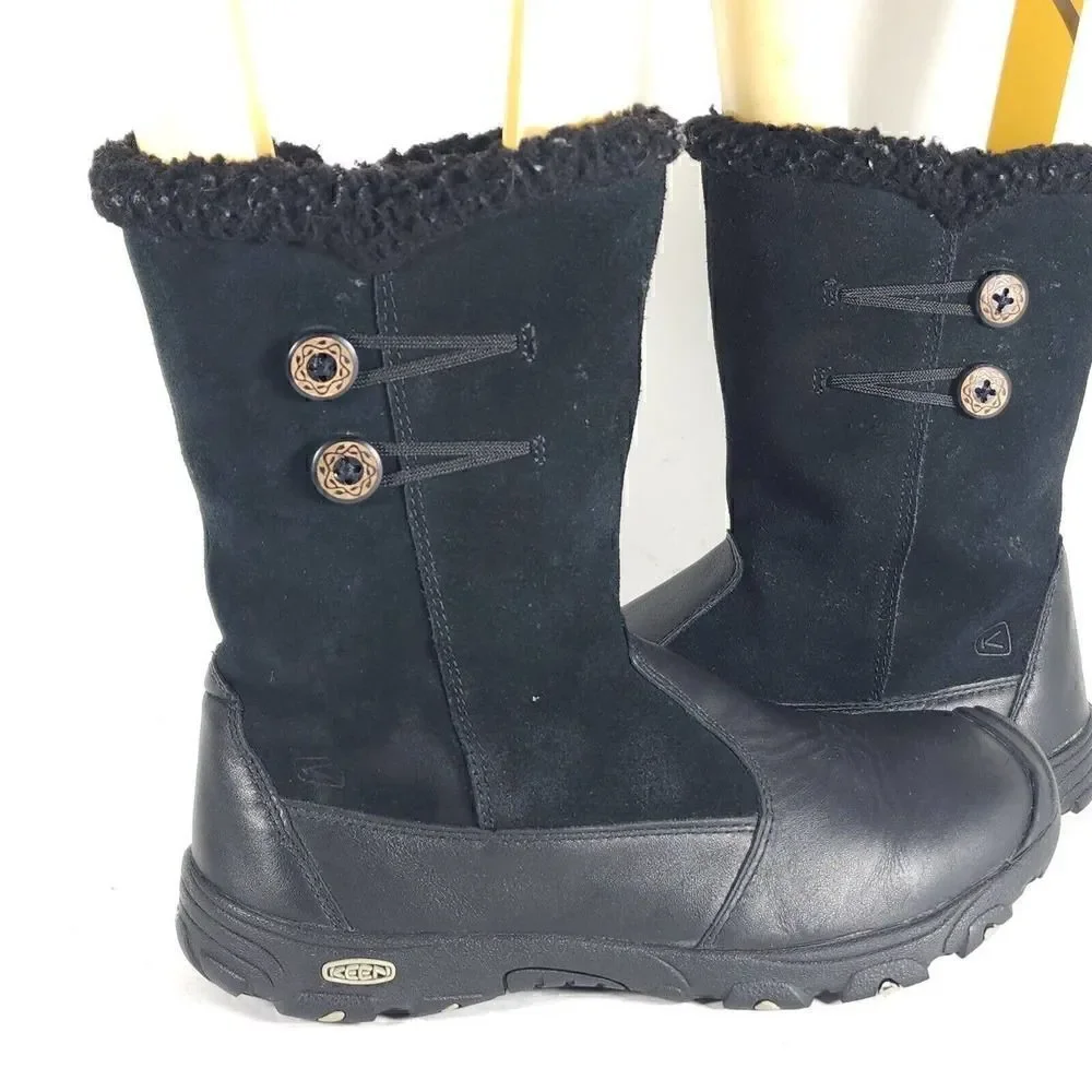 KEEN Women’s US6 Dry Mid Calf Black Leather Fleece Lined Waterproof Winter Boots